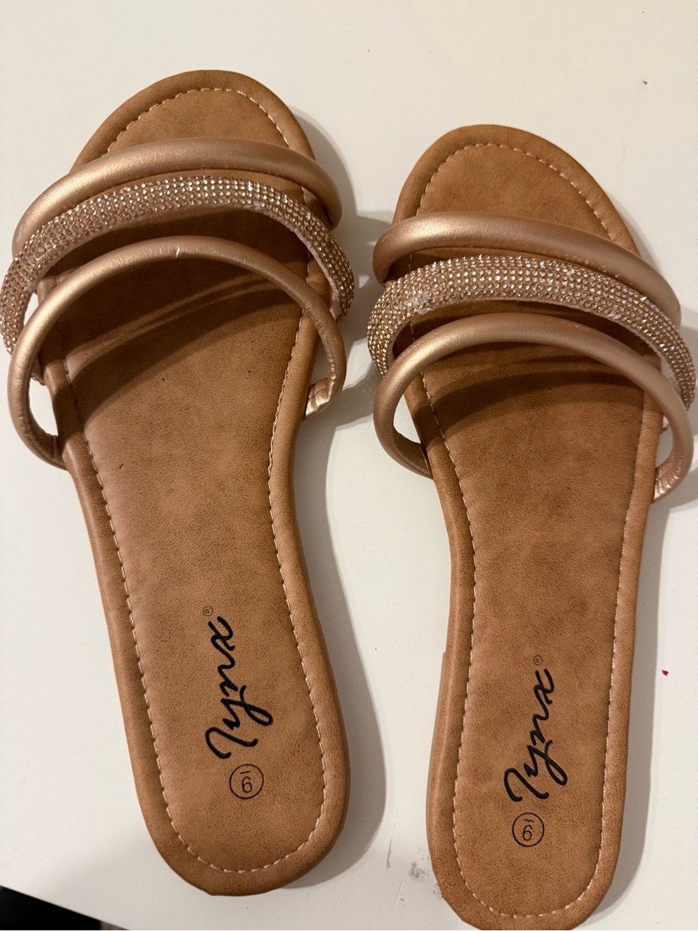 Lynx Rhinestone Slide Sandals Women’s Size 9 Rose Gold